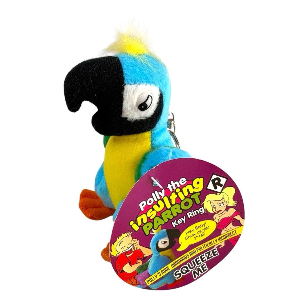 NWT "Polly The Insulting Parrot" Talking Key Chain Ring Plush WORKS Vulgar NSFW
